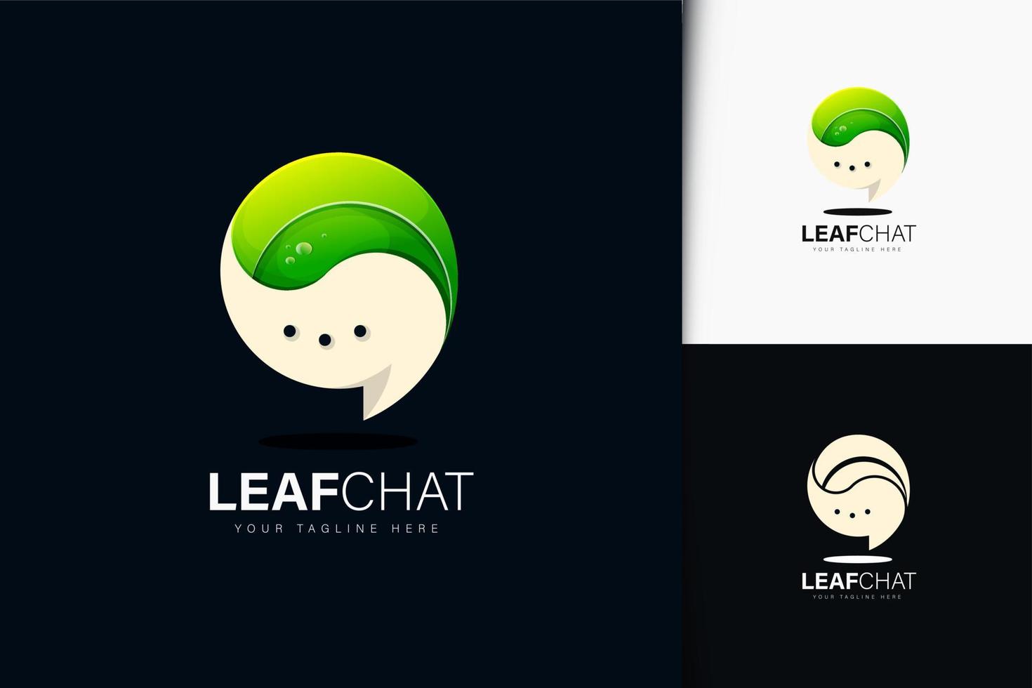 design del logo chat foglia con gradiente vettore