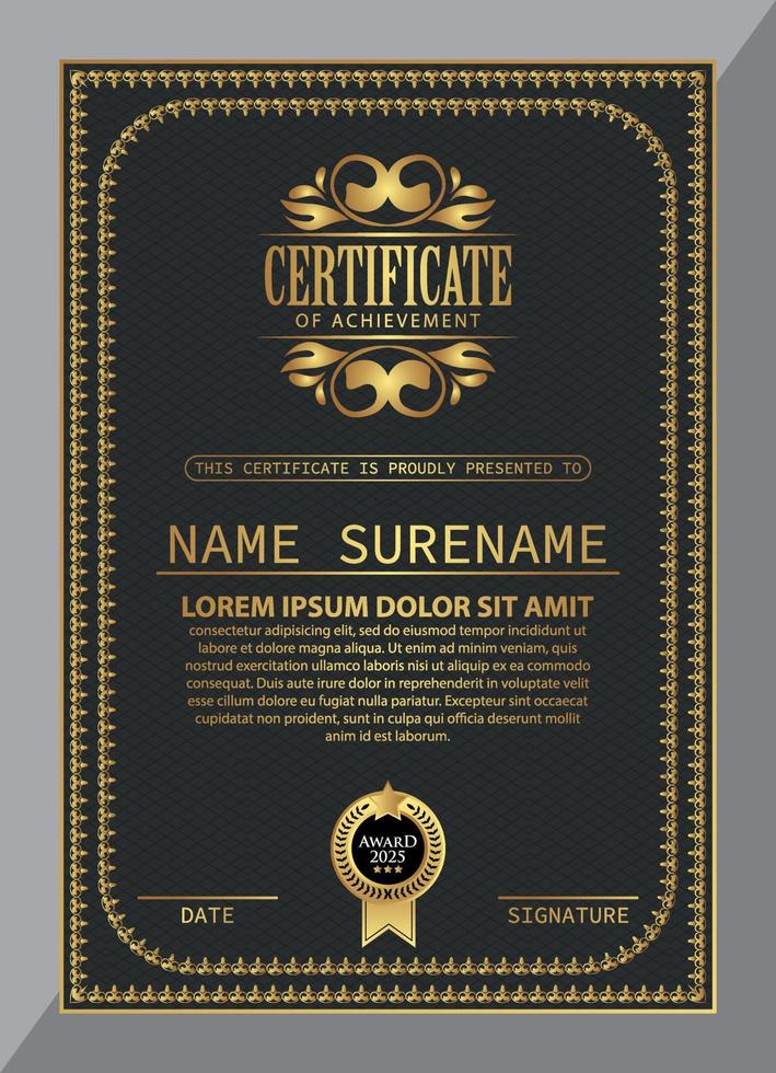 disegno del certificato. modello di confine valuta diploma. sfondo del premio buono regalo di colore scuro vettore