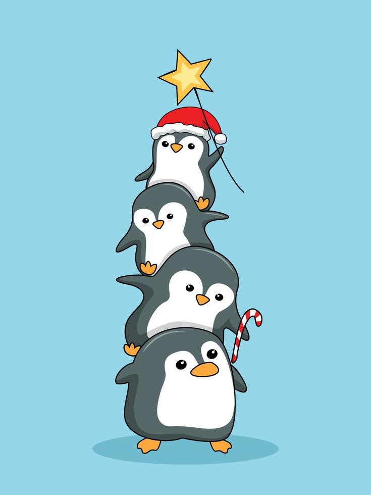 pinguini pila cartoni animati buon natale illustrazioni vettore