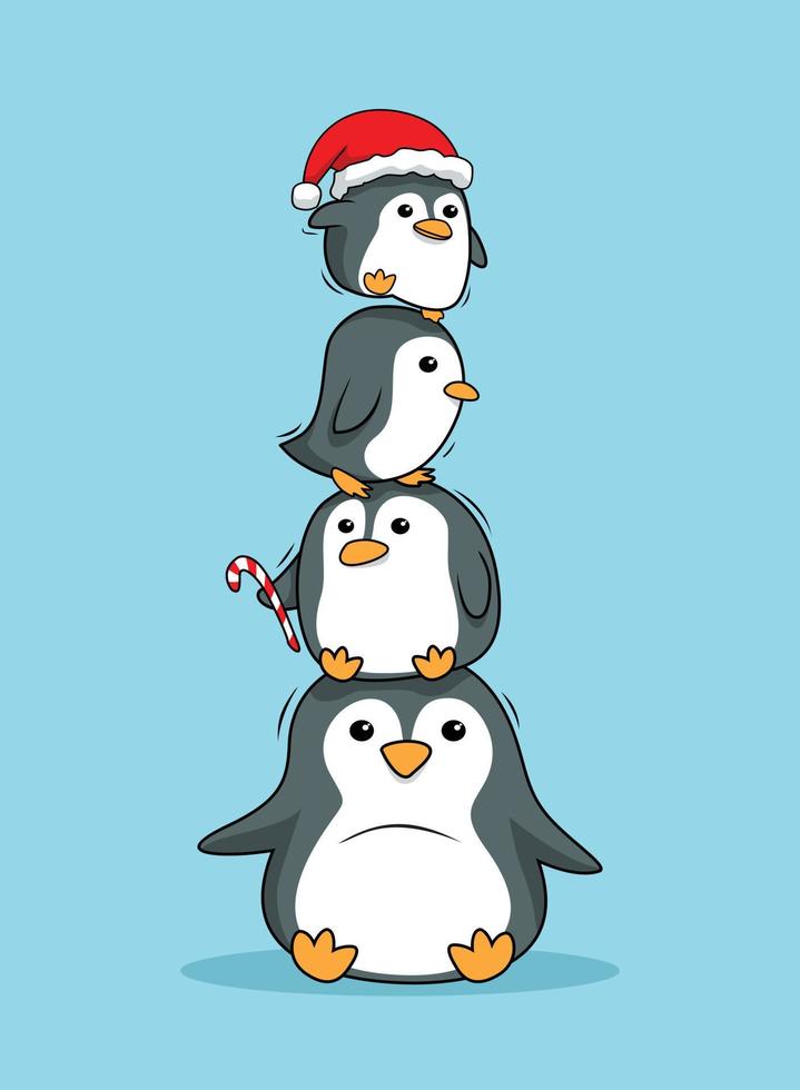 pinguini pila cartoni animati buon natale illustrazioni vettore