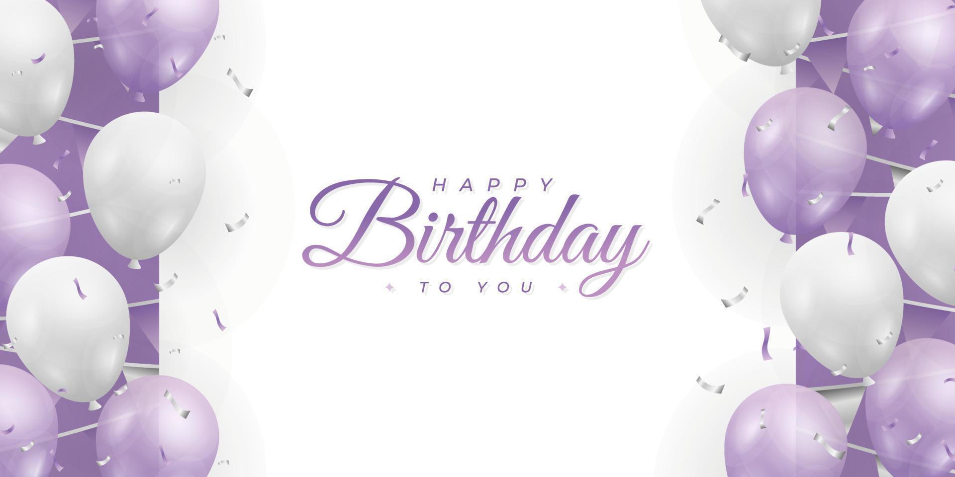 Buon compleanno . sfondo banner o biglietto di auguri per la festa di compleanno. concetto di colore viola e bianco. illustrazione vettoriale