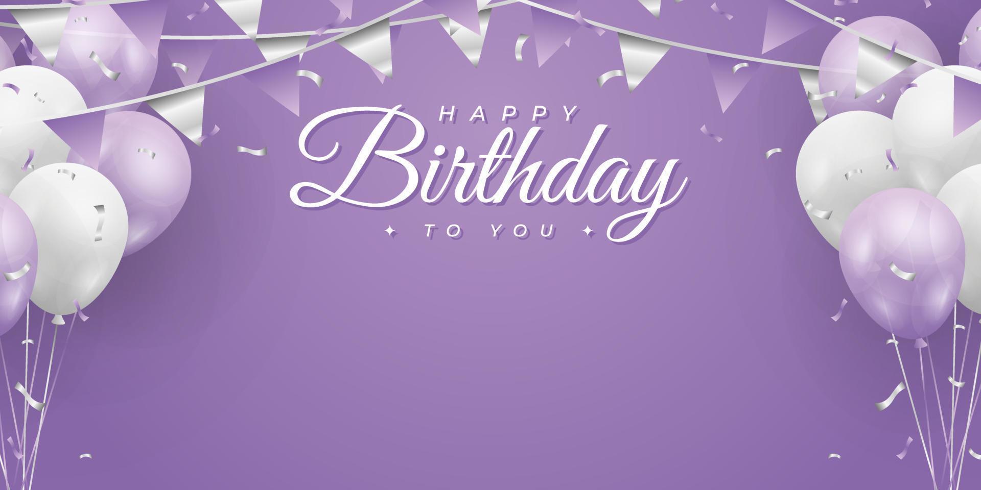 Buon compleanno . sfondo banner o biglietto di auguri per la festa di compleanno. concetto di colore viola e bianco. illustrazione vettoriale