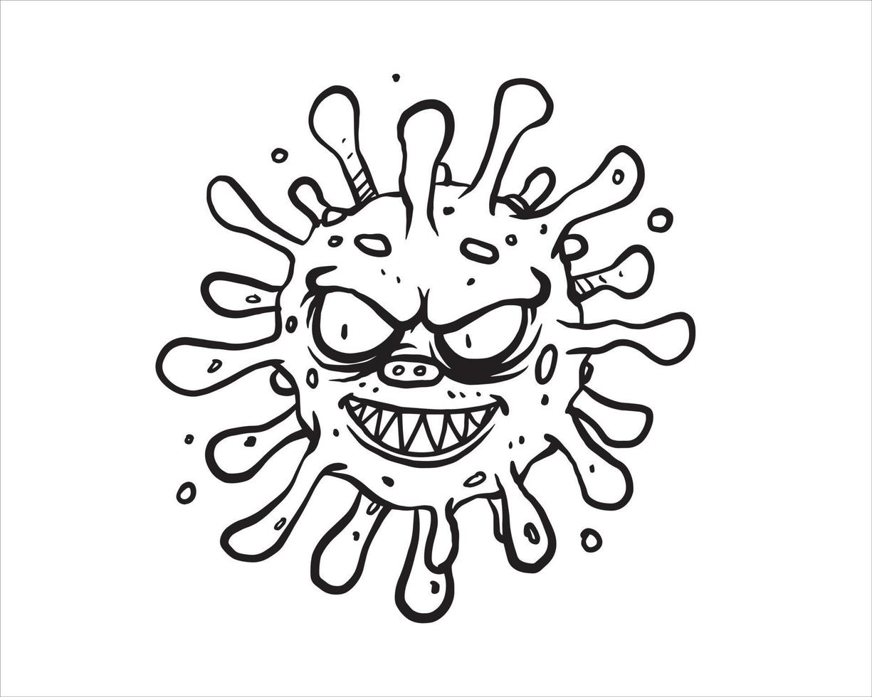 vettore disegnato a mano del mostro del virus. illustrazione disegnata a mano del fumetto di arte della linea. icona isolata su sfondo bianco