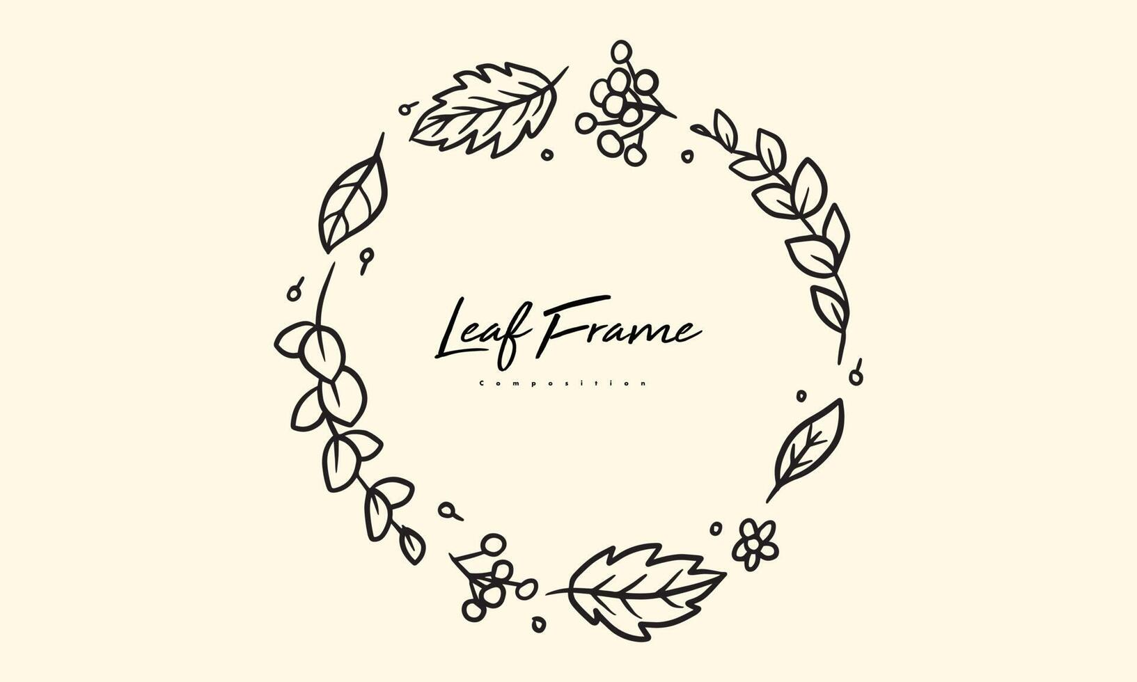 composizione di piante e fiori per cornice decorativa, semplice illustrazione di lineart di foglie disegnate a mano, elementi floreali vettoriali per un design romantico e vintage