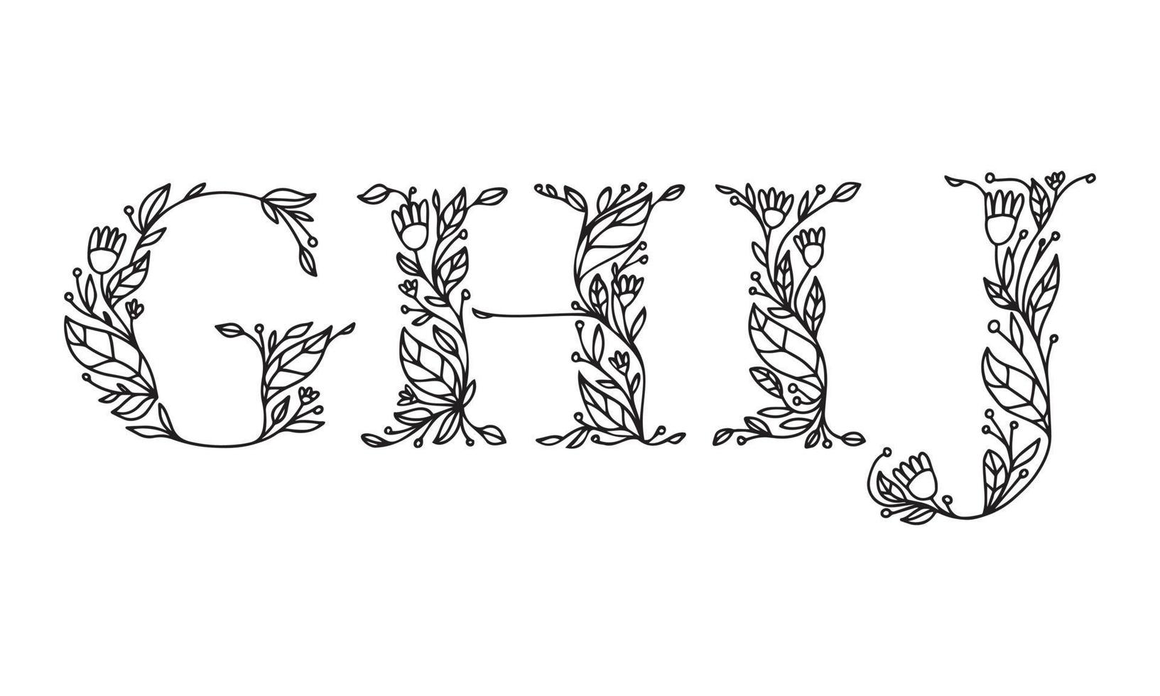illustrazione floreale alfabeto carattere grafico vettoriale realizzato da fiori e foglie pianta creativa linea arte disegnata a mano per natura astratta e naturale lo stile sembra in un design monocromatico unico decorazione