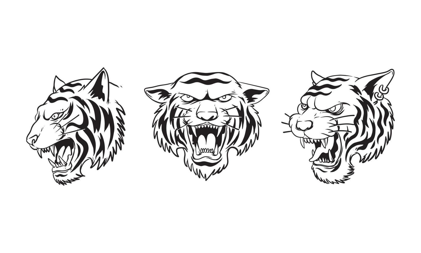 set di illustrazione disegnata a mano della testa di tigre arrabbiata vettore