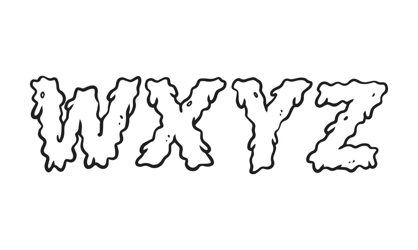 illustrazione di alfabeto che si scioglie, effetto di testo arte sporcizia per il design, carattere vettoriale disegnato a mano con sfondo isolato