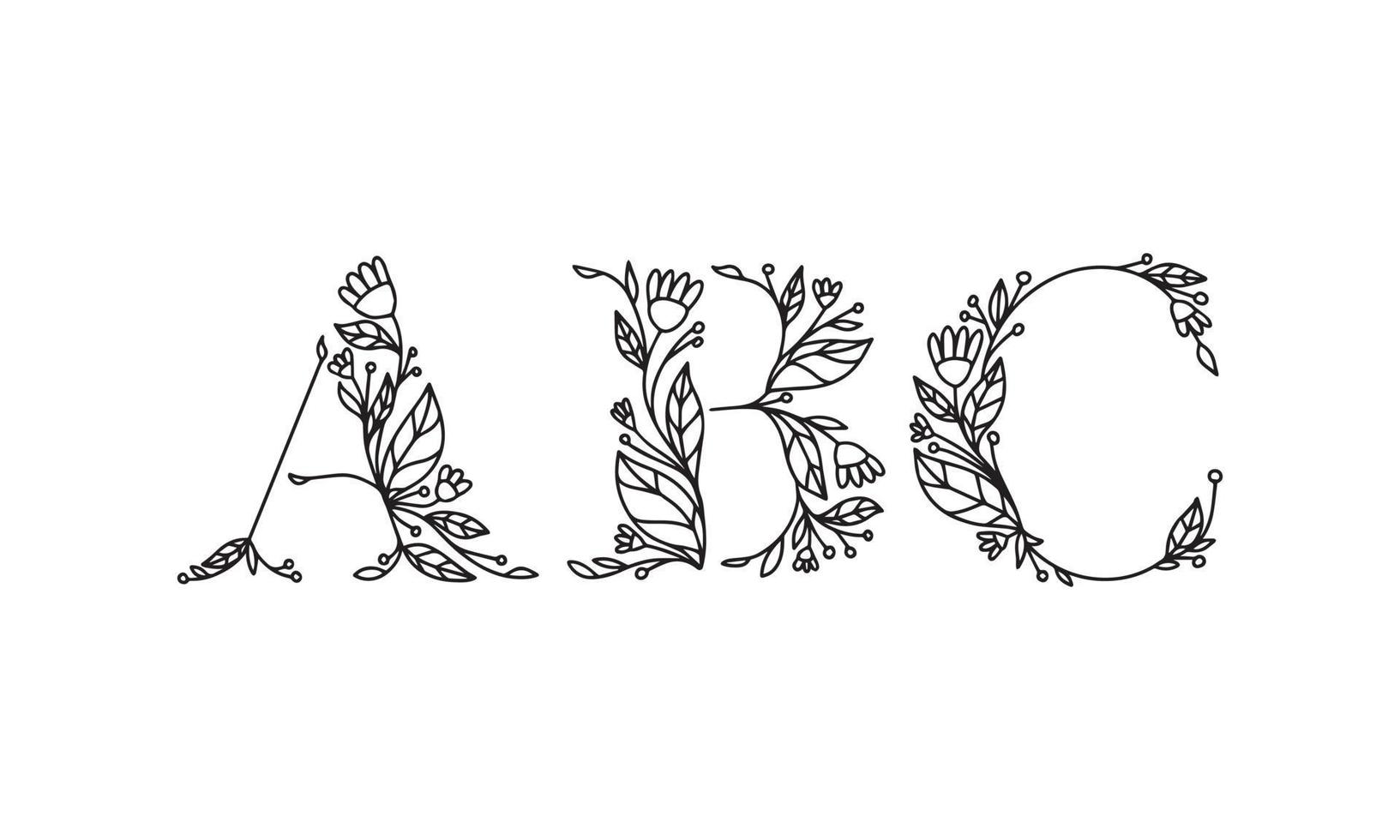 illustrazione floreale alfabeto carattere grafico vettoriale realizzato da fiori e foglie pianta creativa linea arte disegnata a mano per natura astratta e naturale lo stile sembra in un design monocromatico unico decorazione