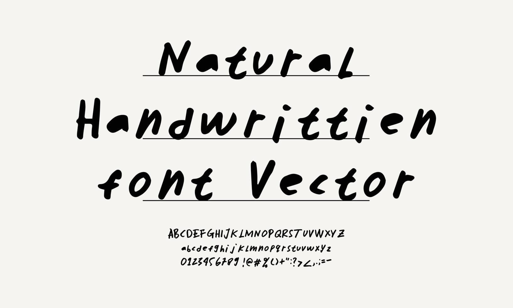 vettore di carattere naturale scritto a mano. carattere moderno con alfabeto maiuscolo e minuscolo, numeri e punteggiatura. collezione di tipografia disegnata a mano.