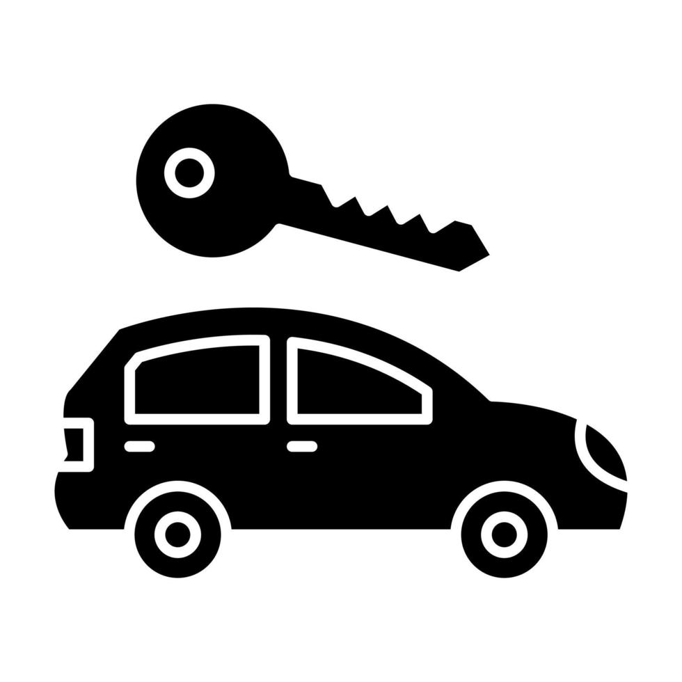 icona del glifo con auto a noleggio vettore