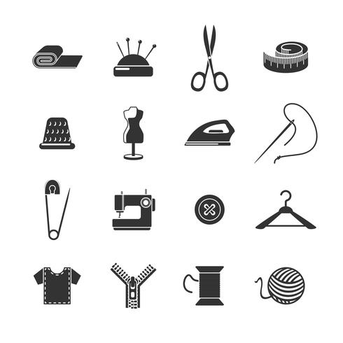Set di icone nere di cucito vettore