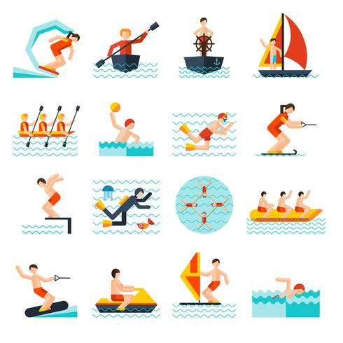 Set di icone di sport acquatici vettore