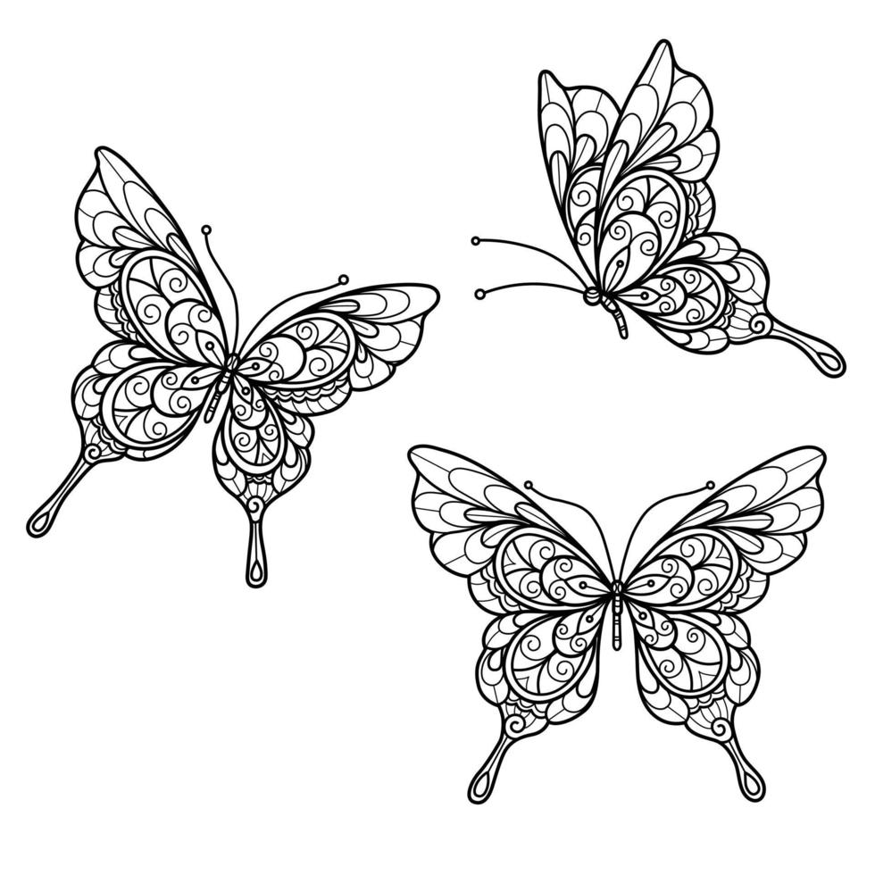 modello di farfalla disegnato a mano per libro da colorare per adulti vettore