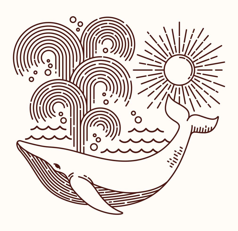 grande illustrazione della linea di balena. disegnato a mano vettore