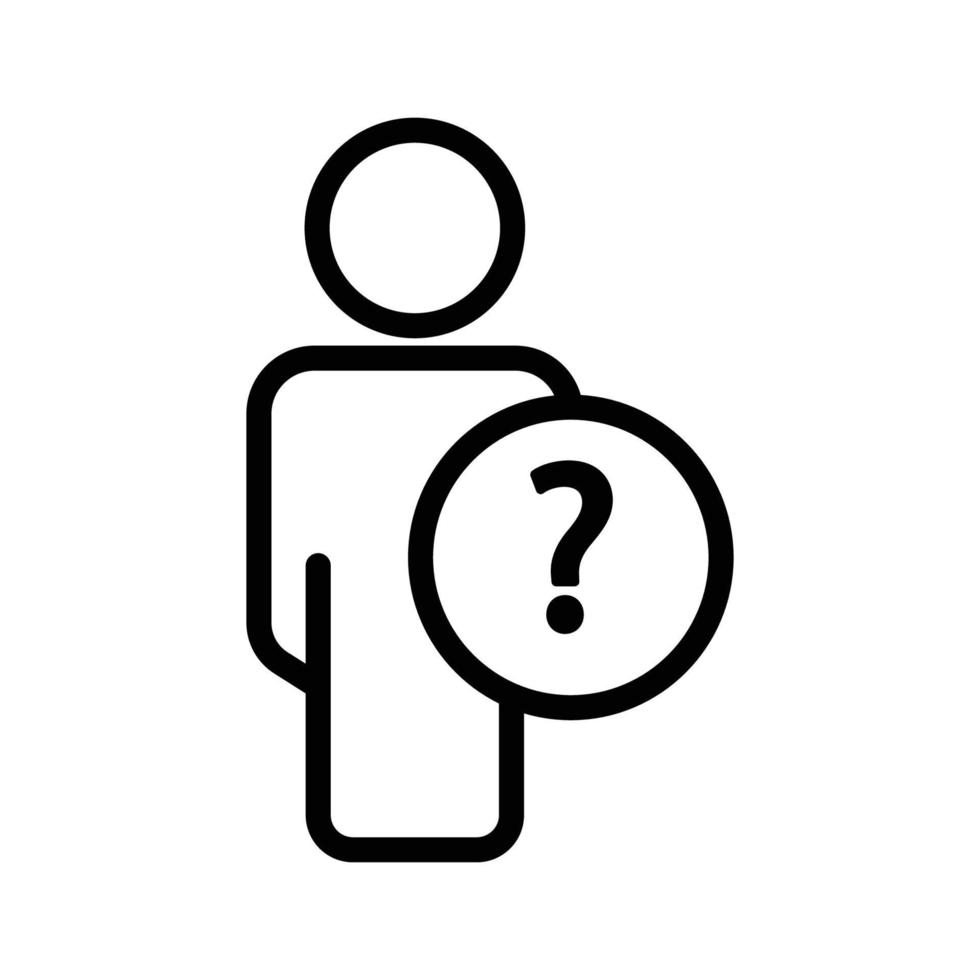 icona della linea di persone con punto interrogativo. soluzione aziendale. simbolo di affari. semplice illustrazione. tratto modificabile. modello di disegno vettoriale