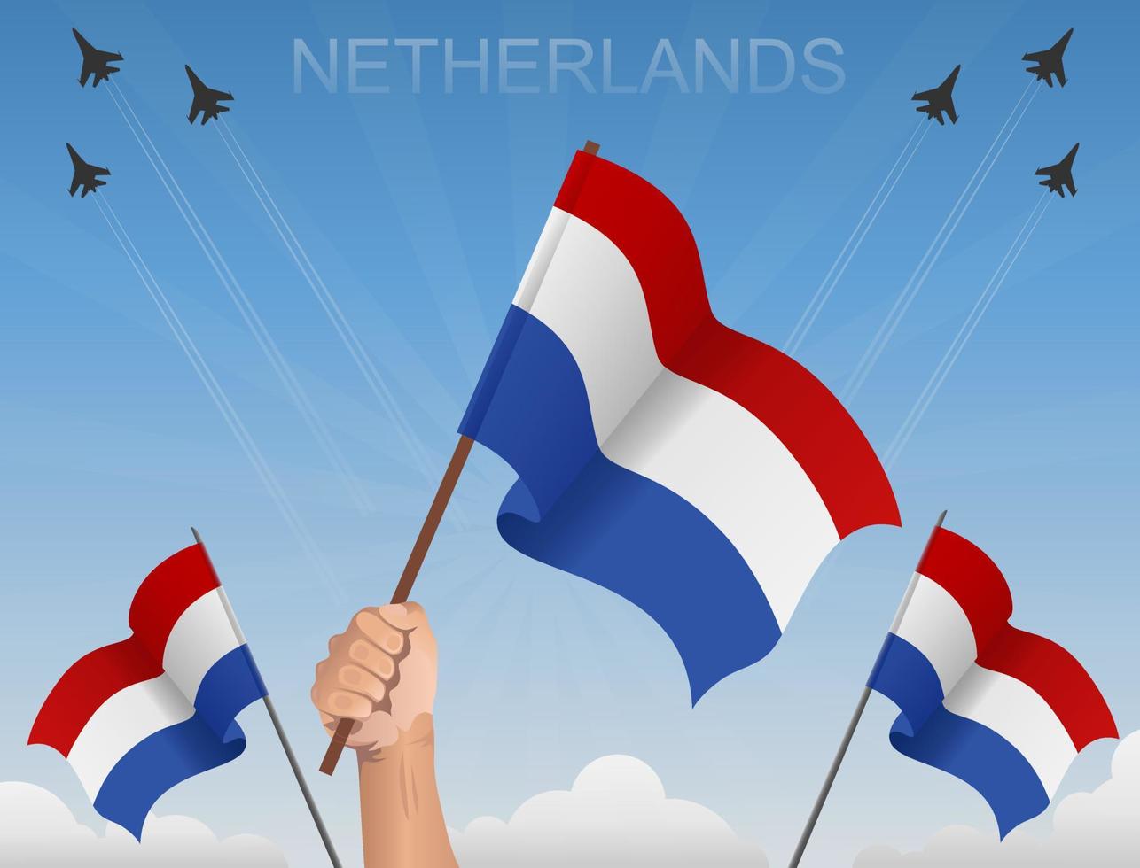 bandiere olandesi che sventolano sotto il cielo blu vettore