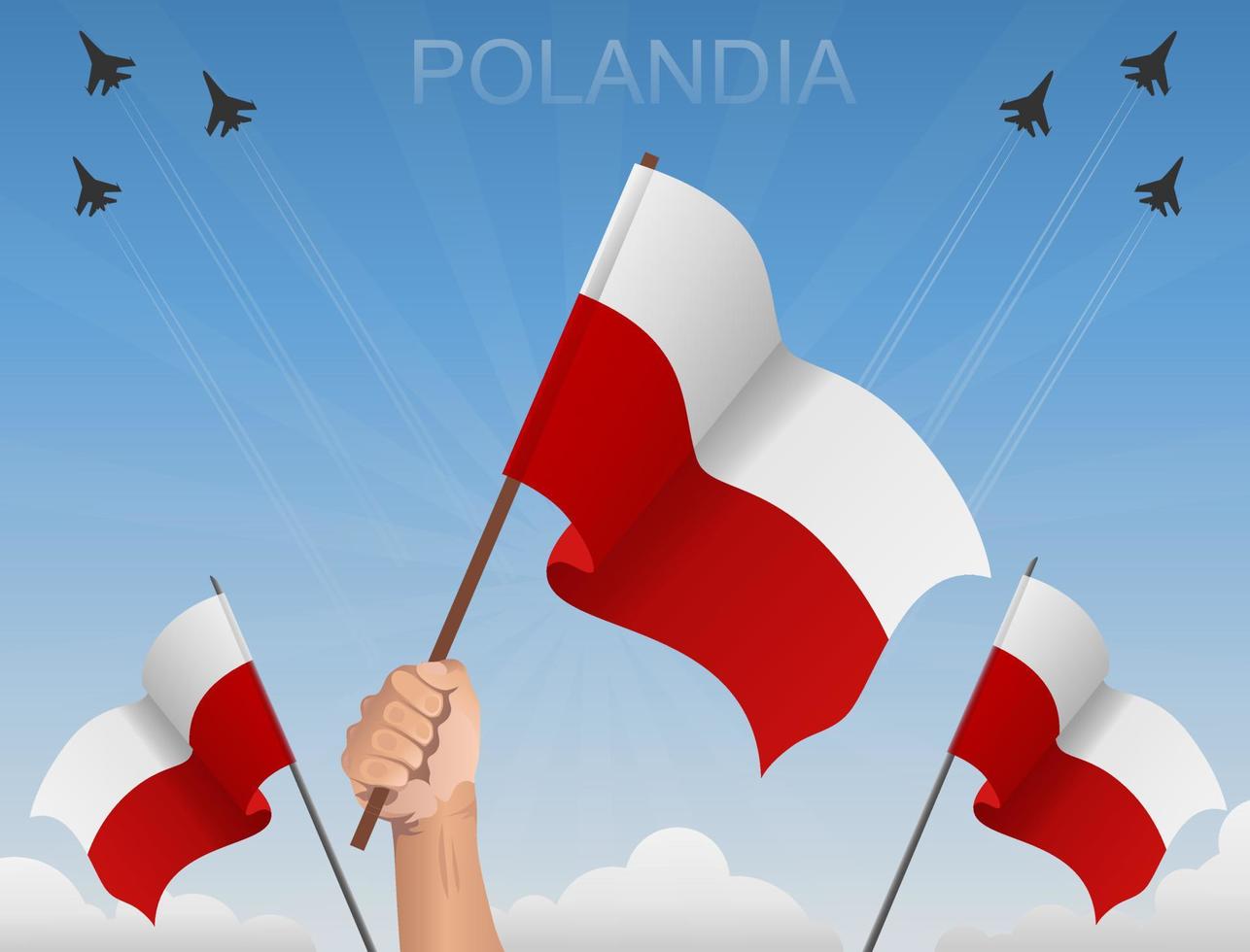 bandiere polacche che sventolano sotto il cielo azzurro vettore