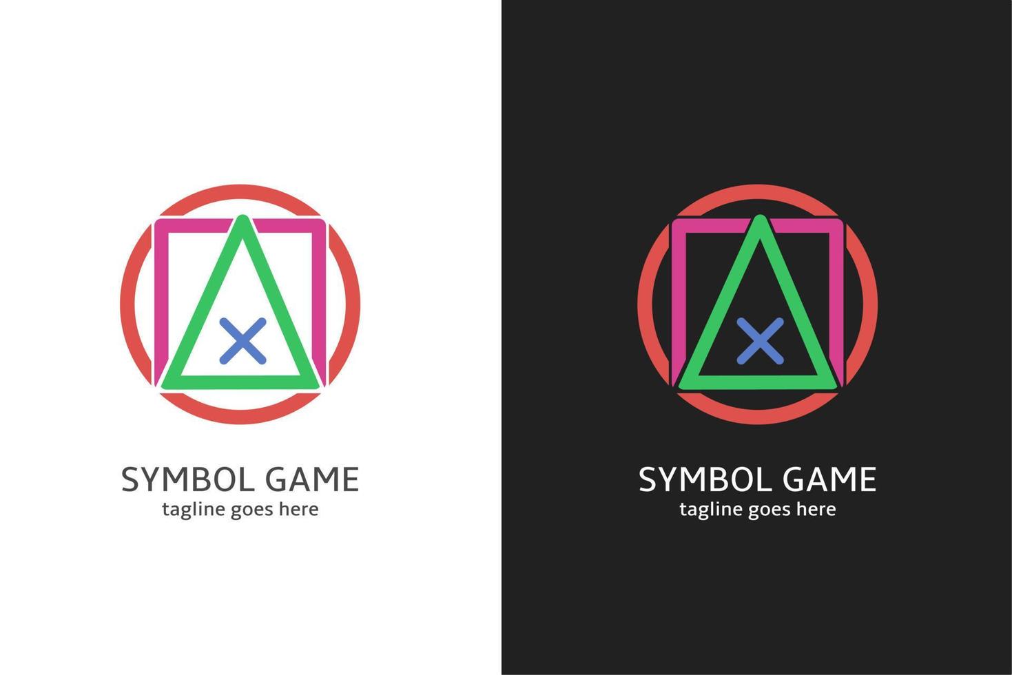 logo del gioco, rotondo, quadrato, triangolo e simbolo del pulsante x, vettore gratuito