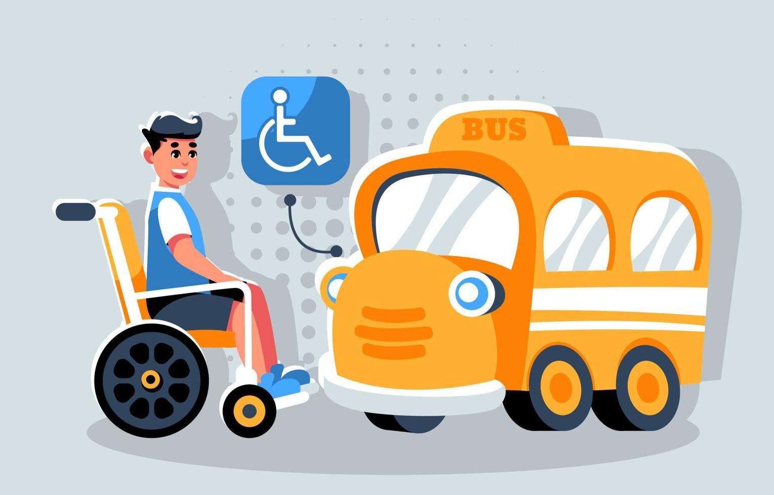 gli uomini con disabilità hanno fornito una rampa per sedie a rotelle per prendere l'autobus vettore