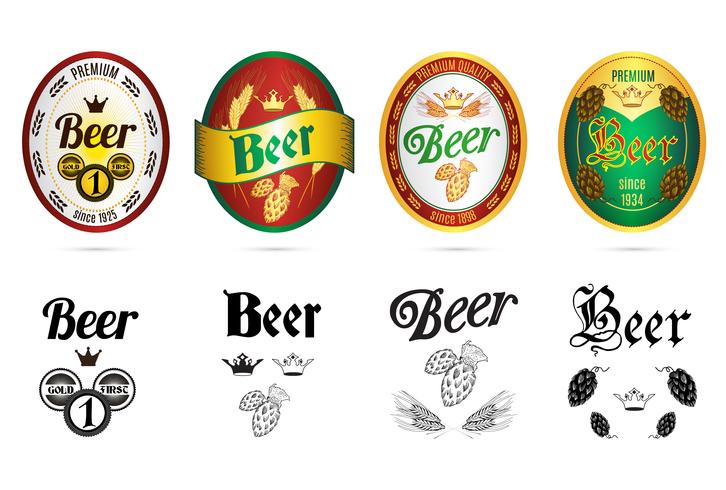Set di icone di etichette popolari marche birra vettore