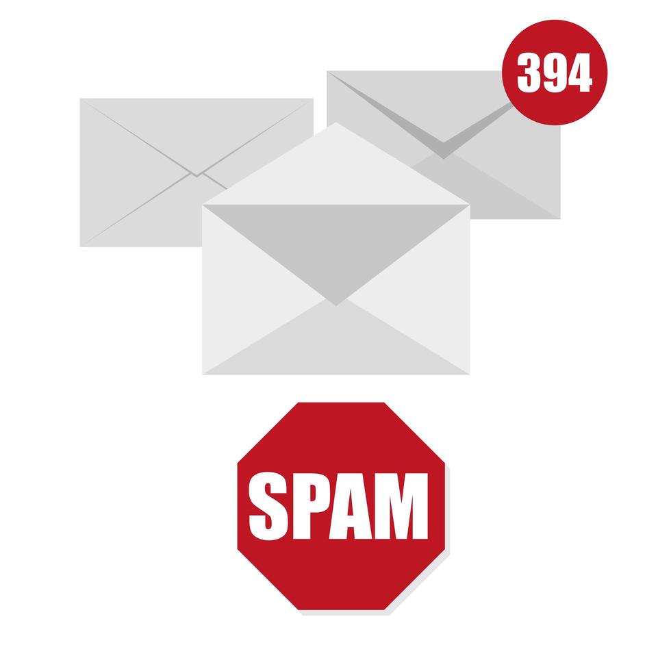 illustrazione vettoriale dell'icona della busta spam con contatore e segno rosso su bianco