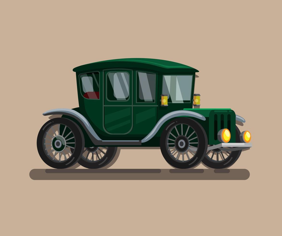 Auto retrò del XIX secolo. vecchia automobile elettrica, concetto di simbolo dell'automobile a vapore nell'illustrazione del fumetto vettoriale