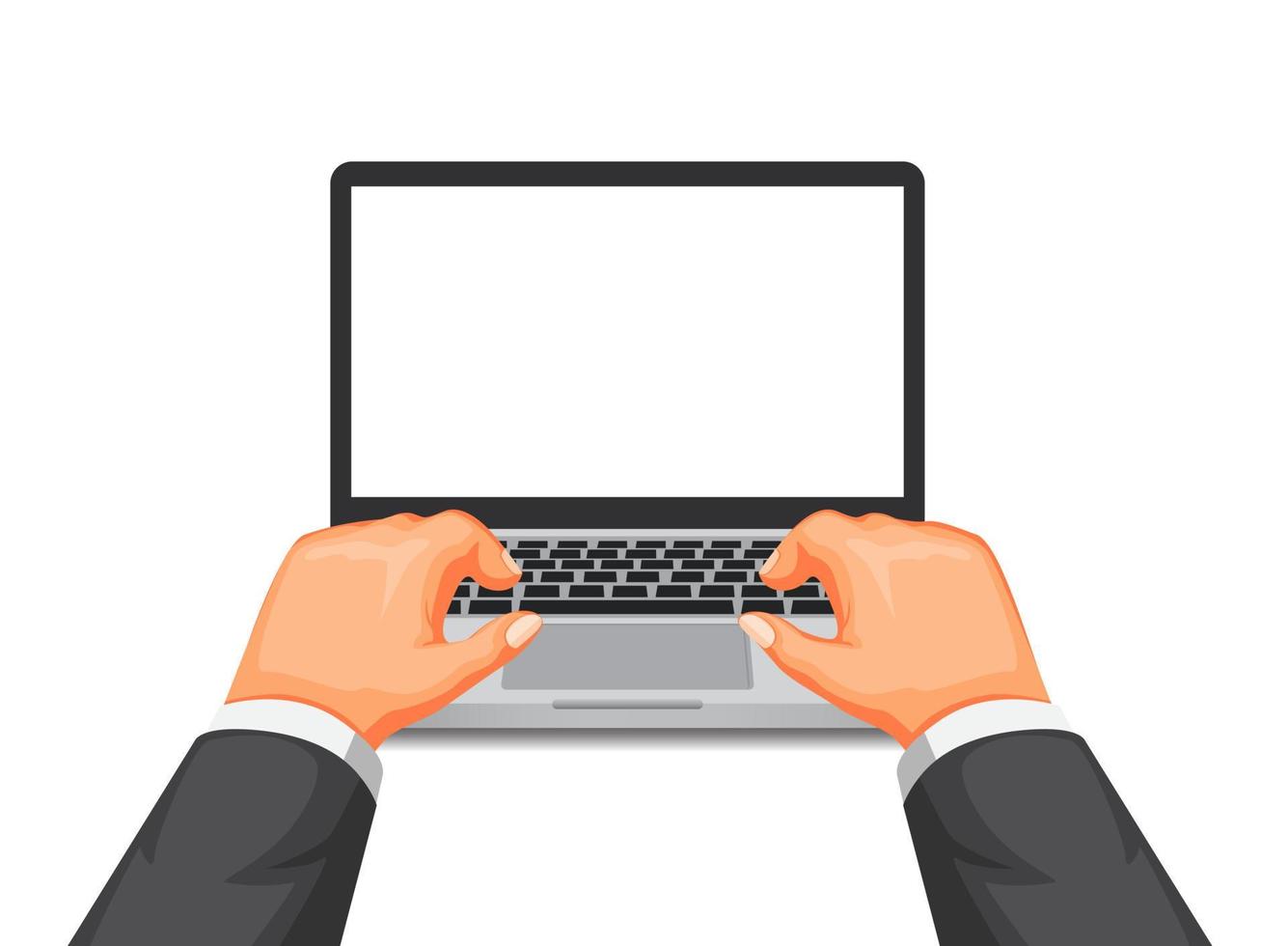 digitando a mano sul computer portatile, lavorando o studiando utilizzando il concetto di simbolo del computer nel vettore dell'illustrazione del fumetto isolato nel fondo bianco