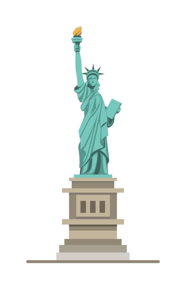 monumento della statua della libertà, famoso punto di riferimento americano nella vista frontale. fumetto illustrazione vettoriale isolato in sfondo bianco