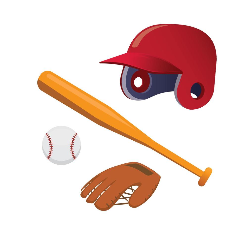 set di icone di baseball, palla, guanto, casco e illustrazione vettoriale di pipistrello