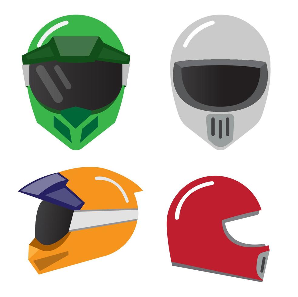 tipo di casco, colore pieno, vintage, motocross, set di icone vettoriali design piatto