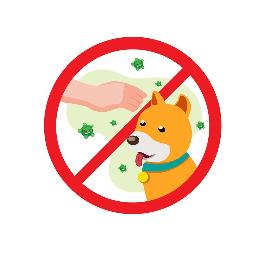 divieto di simbolo di animali domestici senza contatto, prevenzione di malattie infettive nel vettore di illustrazione piatta del fumetto isolato in sfondo bianco
