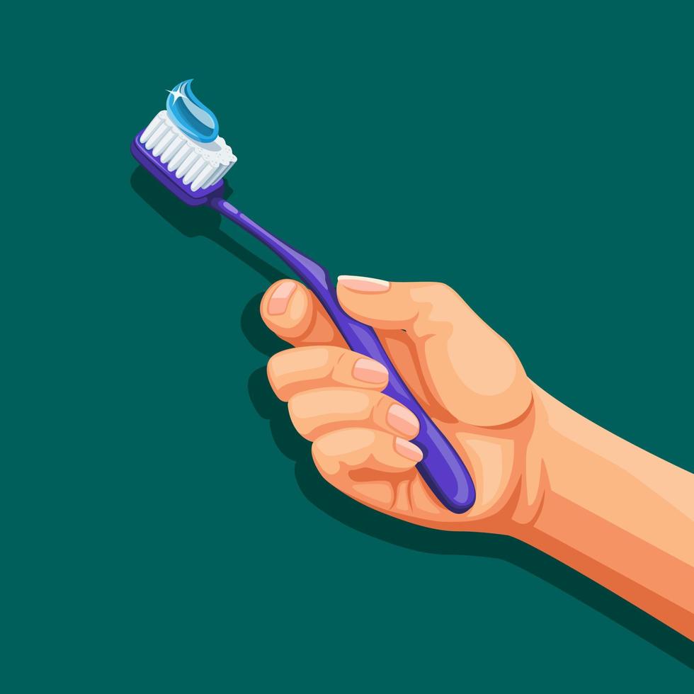 tenere in mano lo spazzolino da denti. concetto di simbolo di cure odontoiatriche nell'illustrazione del fumetto vettoriale