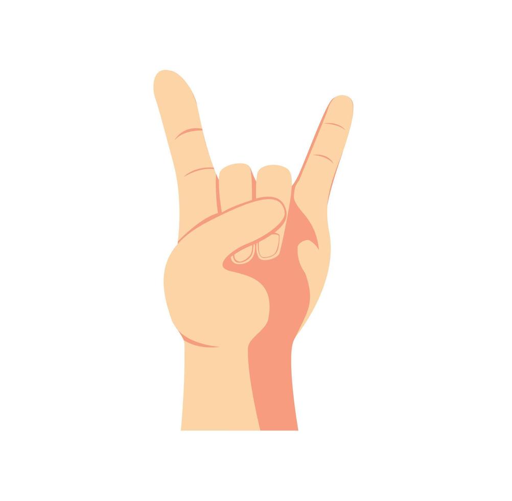 mano con il simbolo del corno del diavolo, mano in alto per il concerto di musica rock o metal icona fumetto illustrazione piatta vettore isolato in sfondo bianco