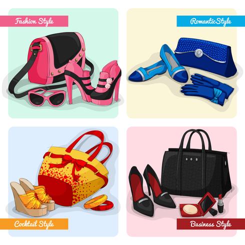 Set di scarpe e accessori per borse da donna vettore