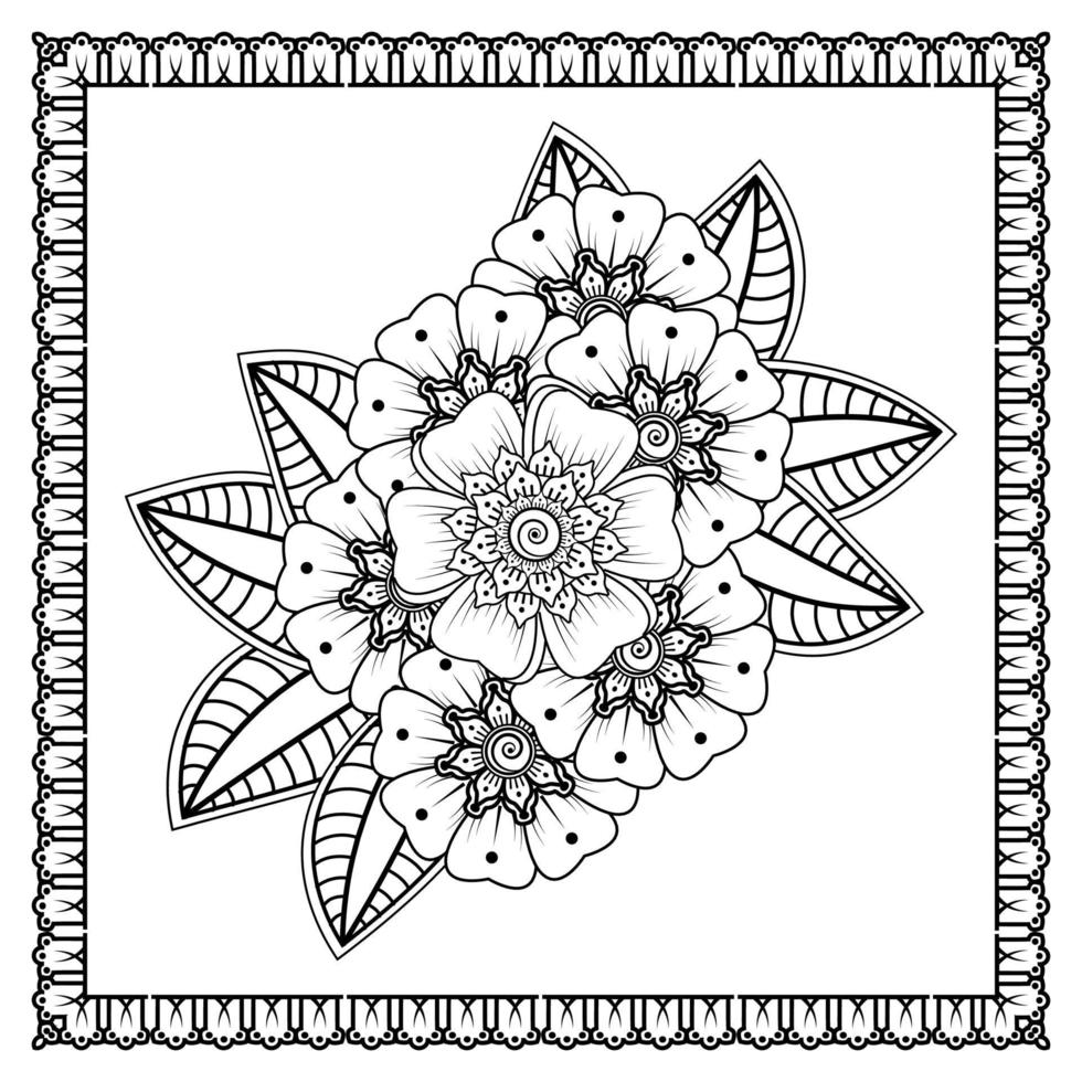 fiore mehndi per henné, mehndi, tatuaggio, decorazione. ornamento decorativo in stile etnico orientale, ornamento scarabocchio, disegno a mano contorno. pagina del libro da colorare. vettore