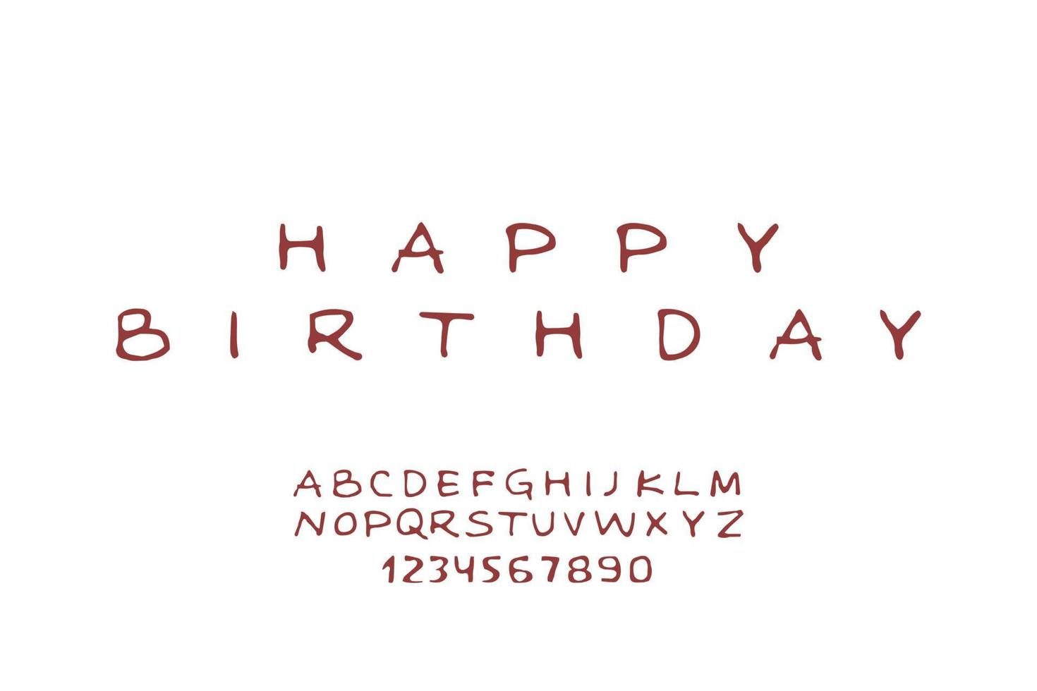 lettere e numeri di caratteri sottili disegnati a mano monocromatici. illustrazioni vettoriali isolate su sfondo bianco. frase di buon compleanno come esempio