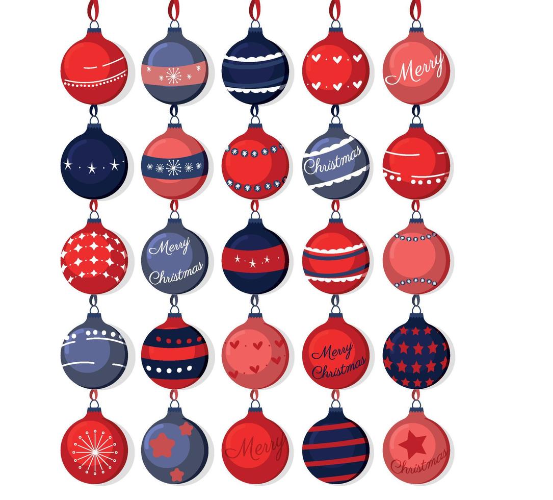 decorazioni natalizie. un set di palline di decorazioni per l'albero di Natale. illustrazione vettoriale