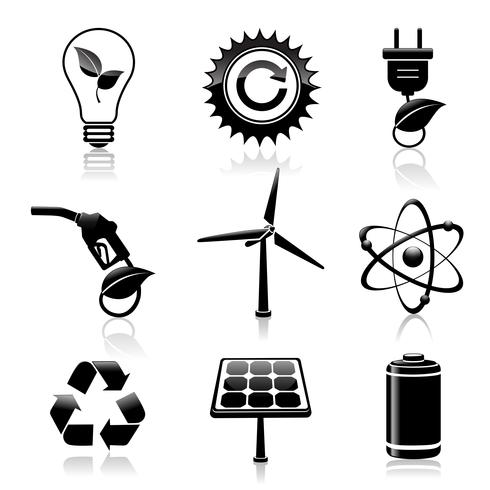 Set di icone nere di energia ed ecologia vettore