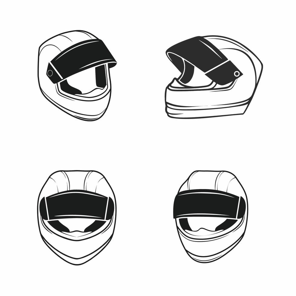 set di icone vettoriali moto casco da diverse angolazioni isolato su uno sfondo bianco. il concetto di guidare una moto, alta velocità, sicurezza e protezione. insieme di elementi per un sito Web o un'app.