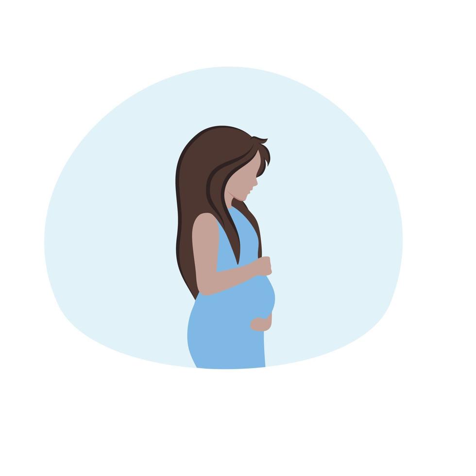 una ragazza incinta in attesa della nascita di un bambino. gravidanza, parto e maternità. piatto del fumetto di vettore. vettore