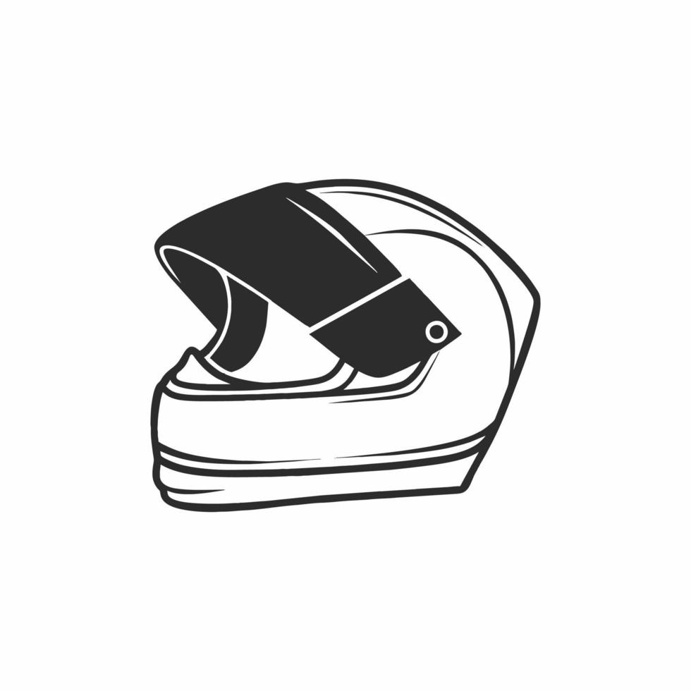 casco da motociclista nello stile della grafica in bianco e nero. vista laterale dell'icona del casco, isolata su un'illustrazione bianca background.vector di una mano di scarabocchio. attrezzature, sicurezza e protezione. vettore