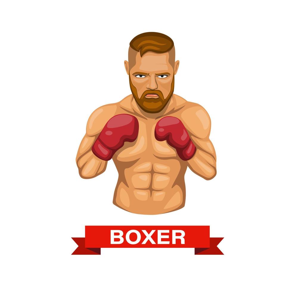 pugile, combattente di boxe atleta concetto di carattere sportivo nel vettore dell'illustrazione del fumetto isolato nel fondo bianco