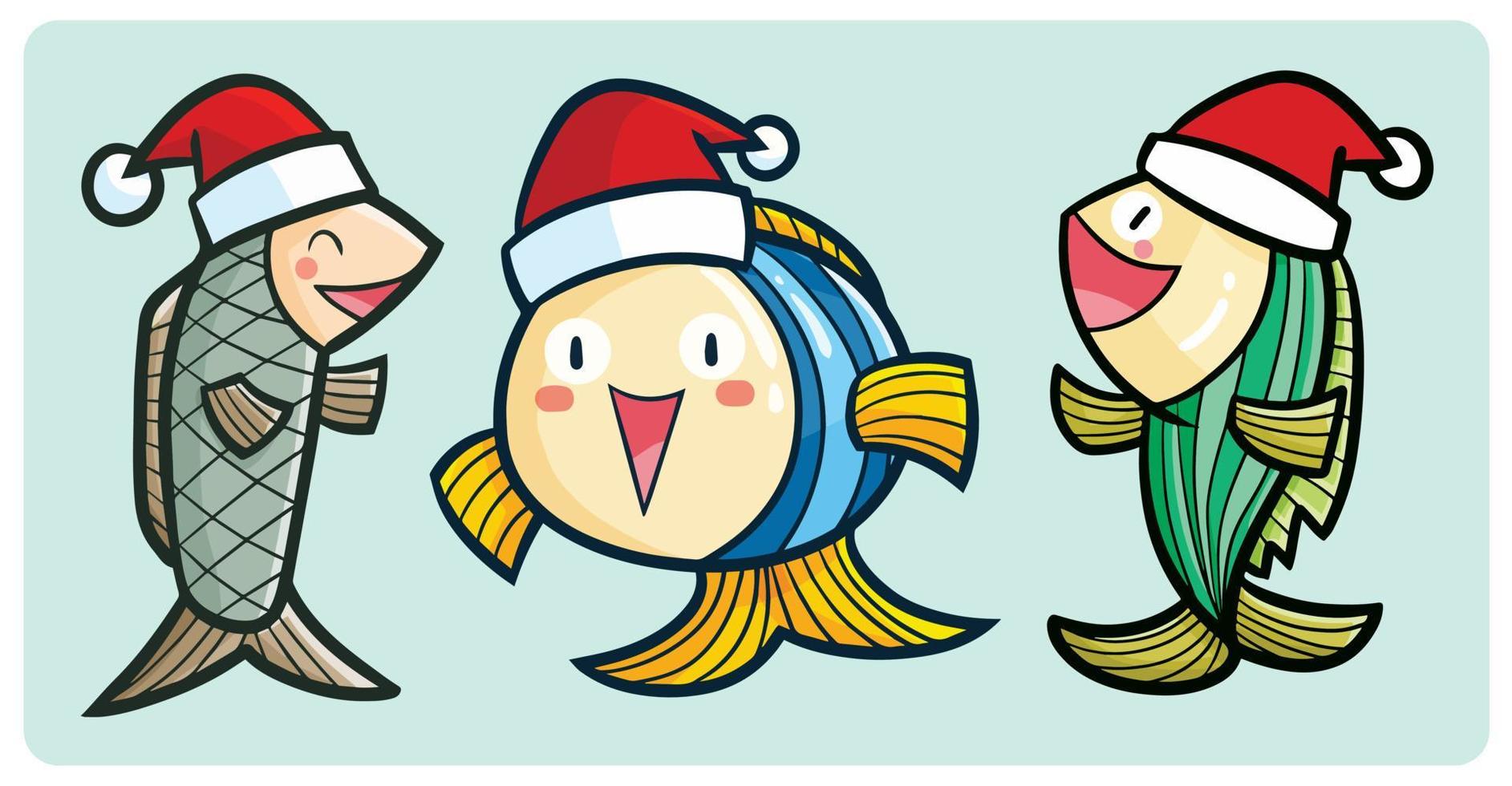 divertente collezione di cartoni animati di pesci di natale vettore