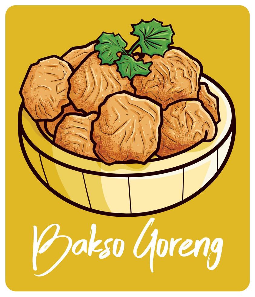 bakso goreng un cibo tradizionale indonesiano in stile cartone animato vettore