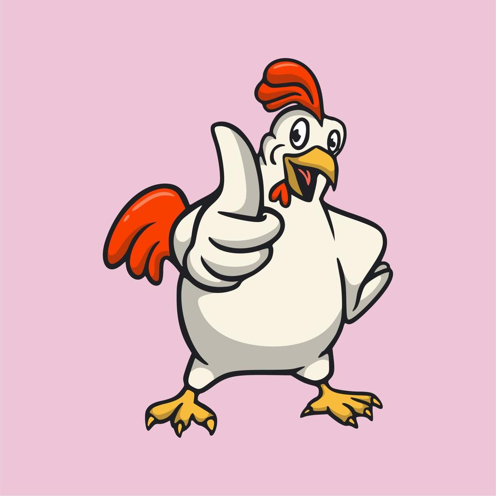 cartone animato disegno animale gallo pollice in alto posa simpatico logo mascotte vettore