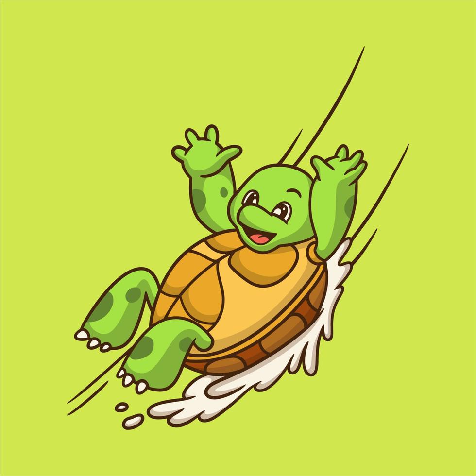 cartone animato disegno animale tartaruga che gioca sulla diapositiva simpatico logo mascotte vettore