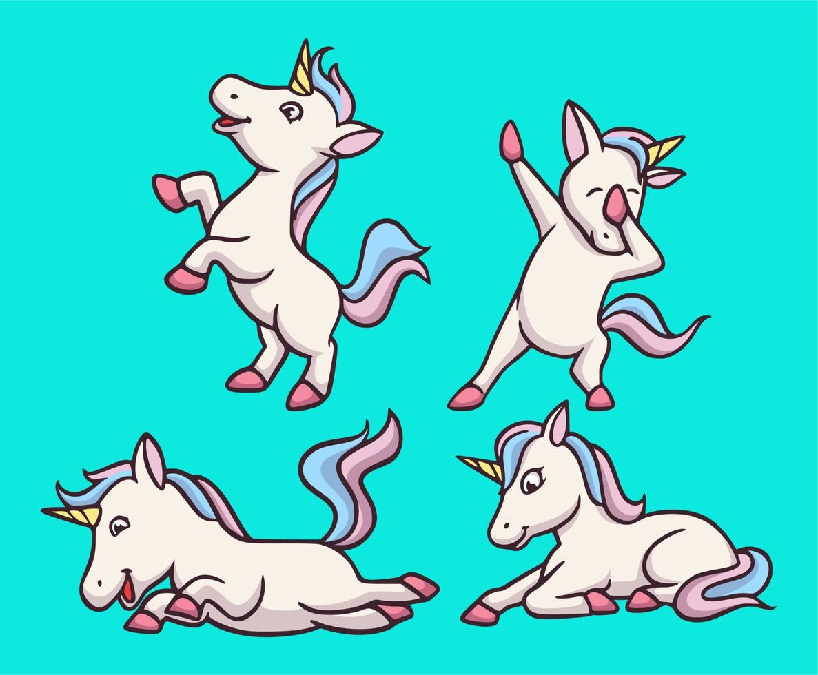 cartone animato disegno animale felice unicorno carino mascotte illustrazione vettore