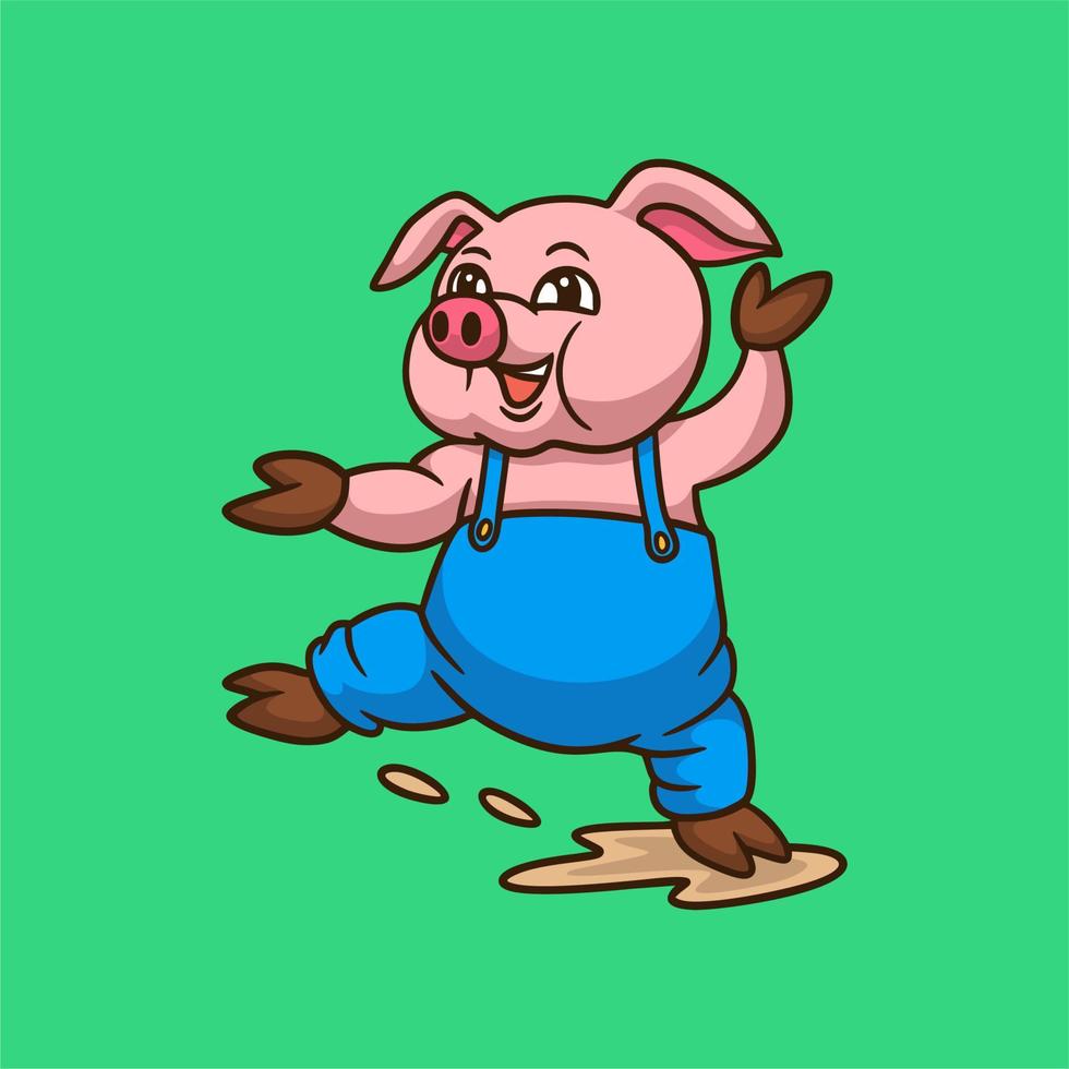 disegno animale dei cartoni animati maiali danzanti logo mascotte carino vettore