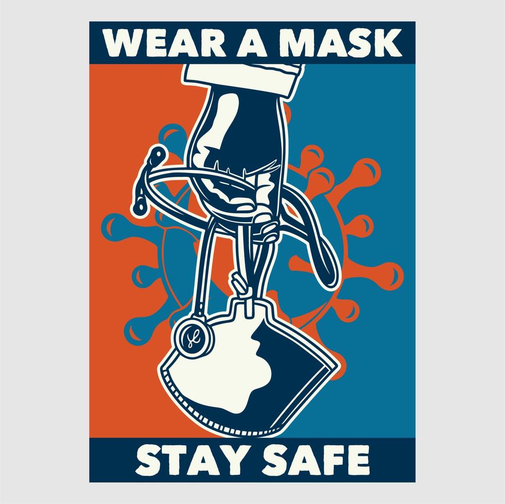poster vintage design indossa una maschera stai al sicuro illustrazione retrò vettore