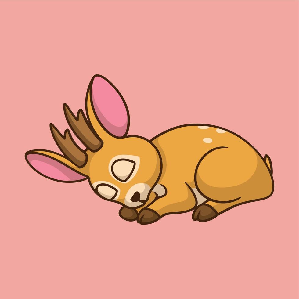 cartone animato disegno animale cervo addormentato simpatico logo mascotte vettore